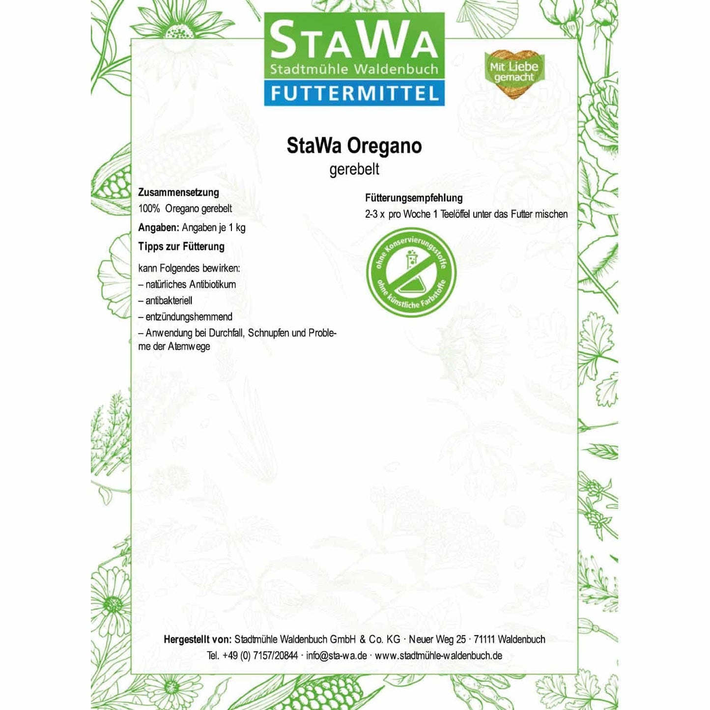 STAWA Oregano gerebelt 1 kg - Natürliches Futterergänzungsmittel für Hühner & Wachteln