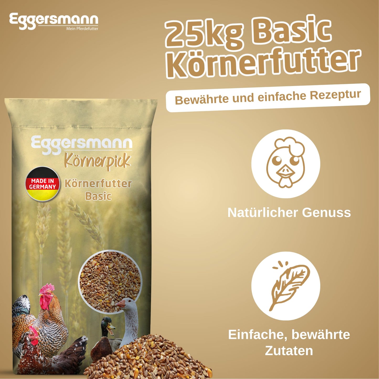 Eggersmann Körnerpick Hühnerfutter 25 kg – Premium Körnermischung für Hühner Gänse & Enten – Basic