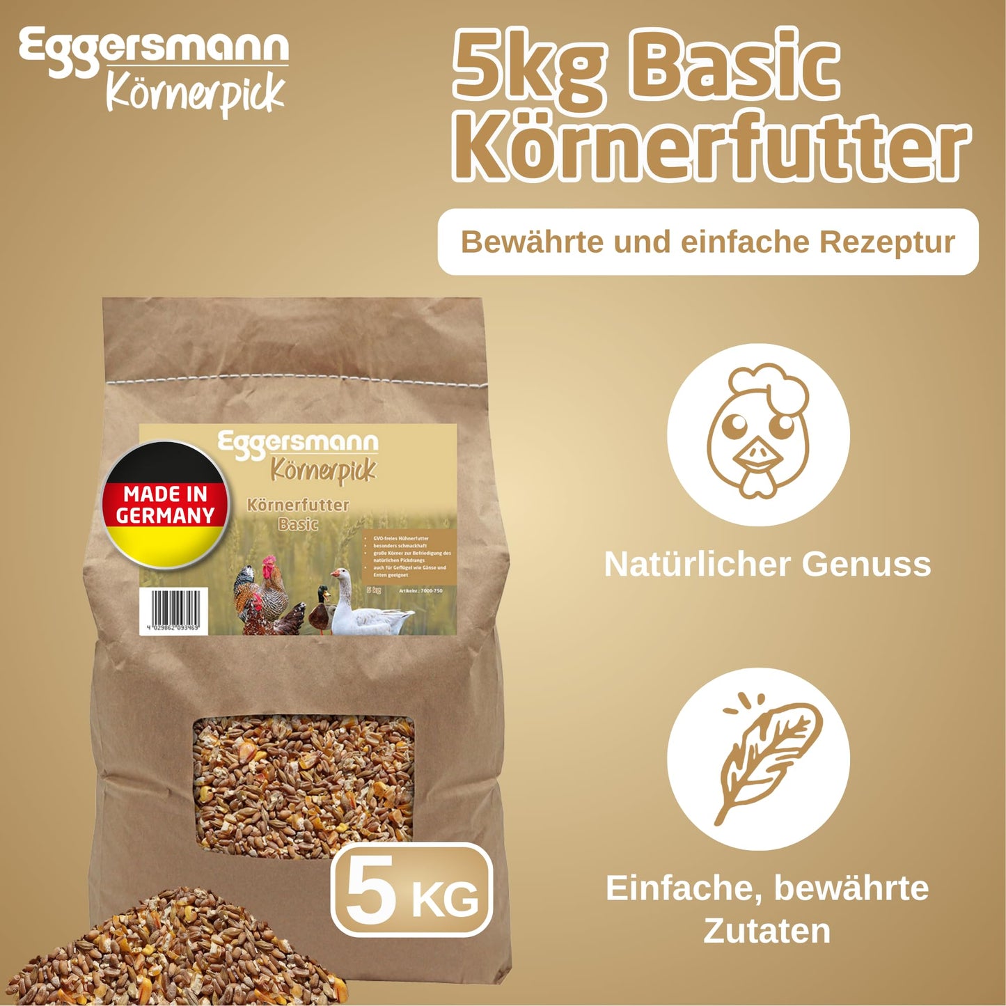Eggersmann Körnerpick Hühnerfutter 25 kg – Premium Körnermischung für Hühner Gänse & Enten – Basic