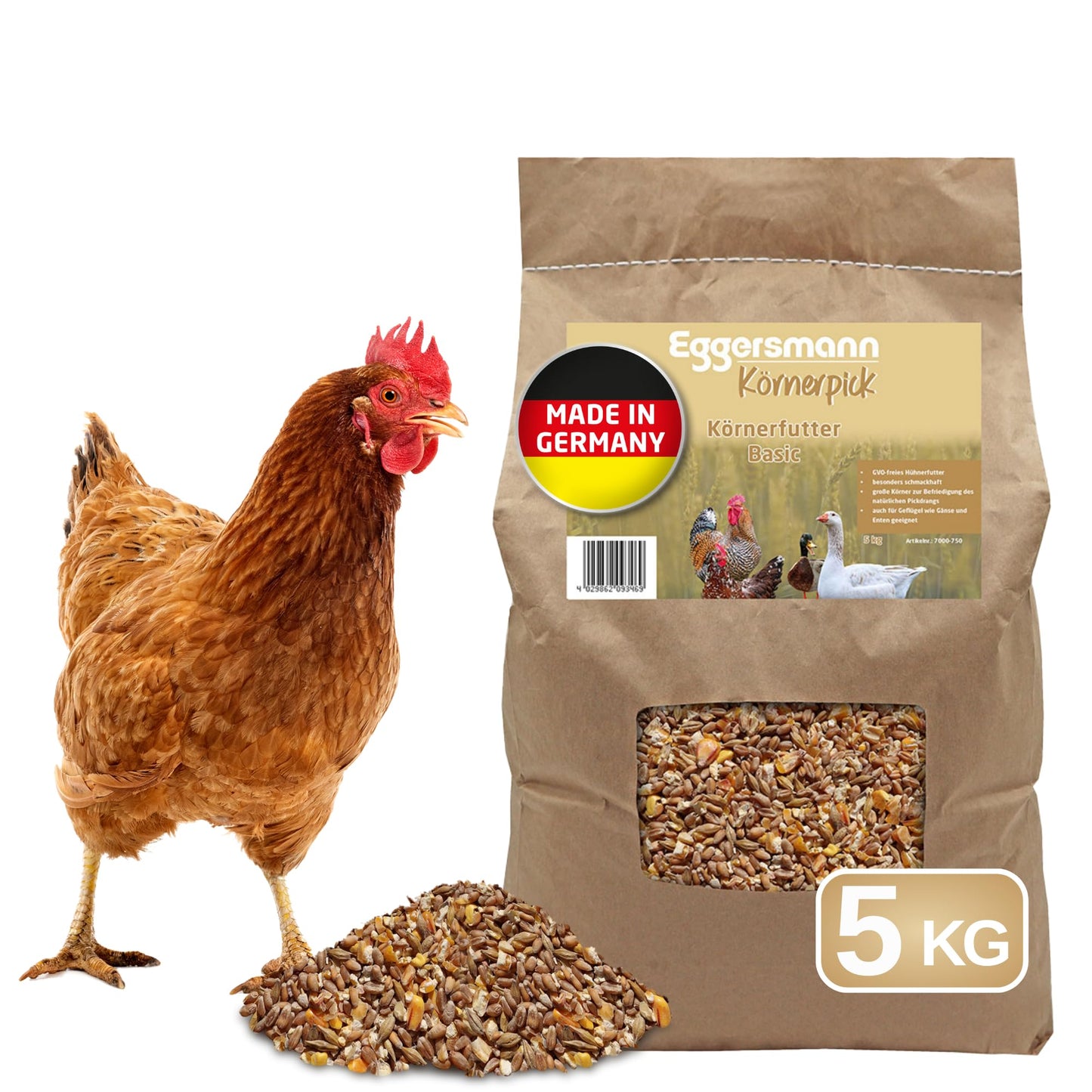 Eggersmann Körnerpick Hühnerfutter 25 kg – Premium Körnermischung für Hühner Gänse & Enten – Basic