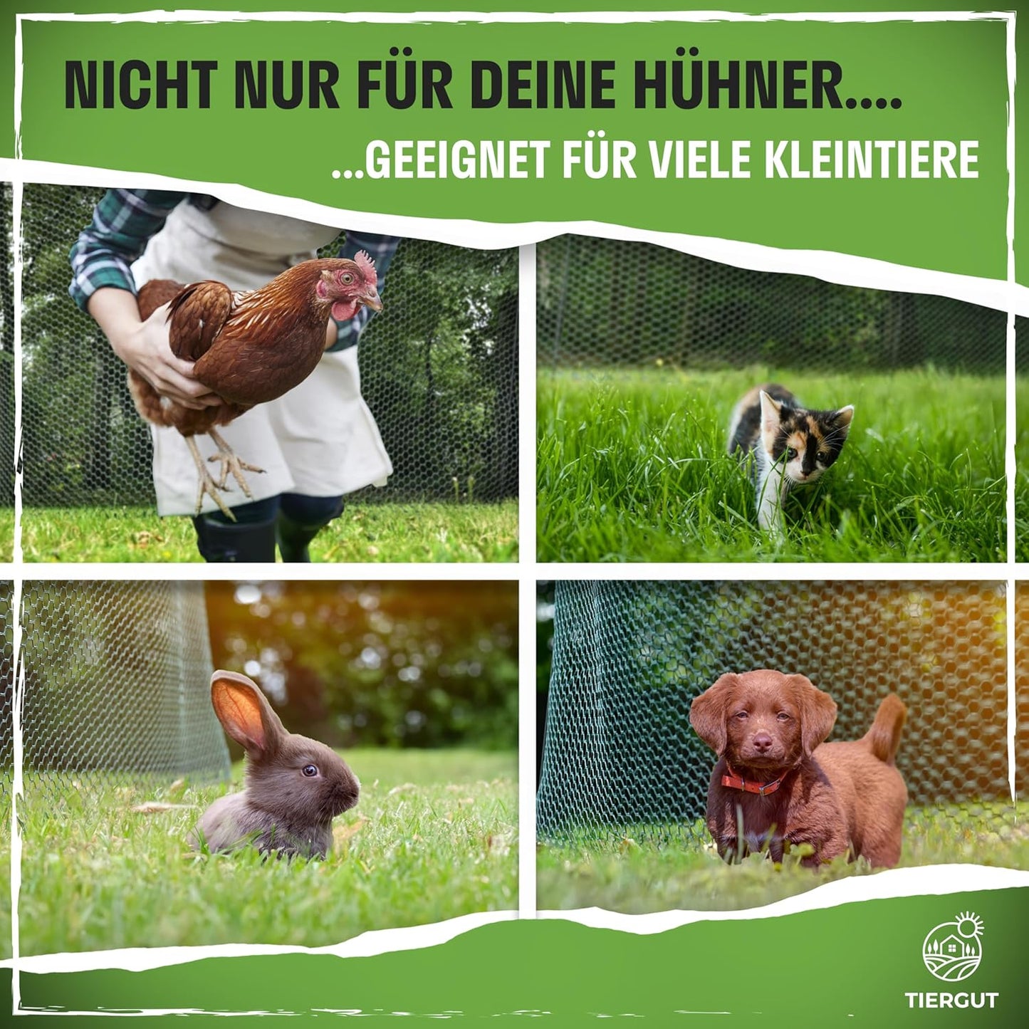 TIERGUT® Hühnerzaun 30 m x 100 cm – Mobiler Steckzaun für Hühner Hunde Kaninchen & Kleintiere – Engmaschig